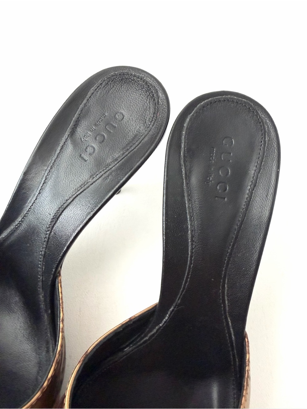 GUCCI | Y2K Guccissima Double G Gold Bronze Horsebit Mules Slip on Heel EU 36.5 - Picture 9 of 15